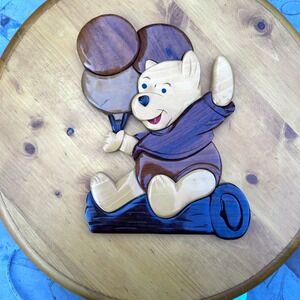 Vintage Wood Winnie The Pooh Wall Plaque Nursery Decor Brown Disney